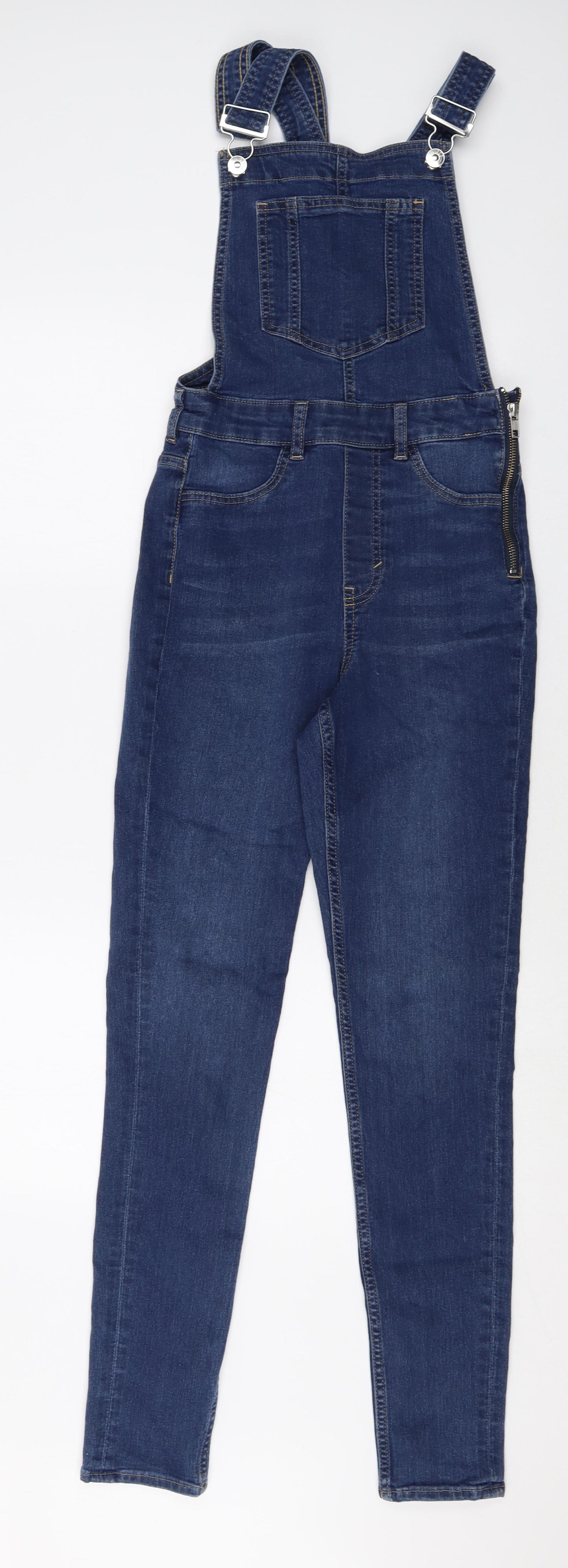 Divided Womens Blue Cotton Dungaree One-Piece Size 8 Zip - Buckle, Pockets