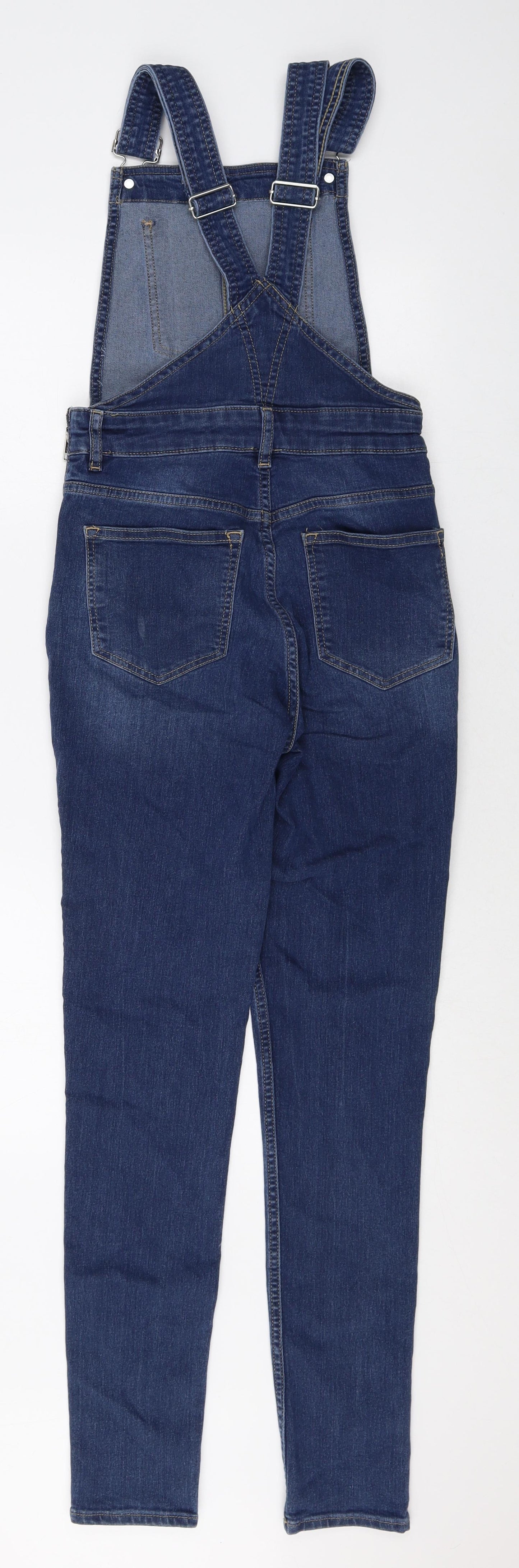 Divided Womens Blue Cotton Dungaree One-Piece Size 8 Zip - Buckle, Pockets