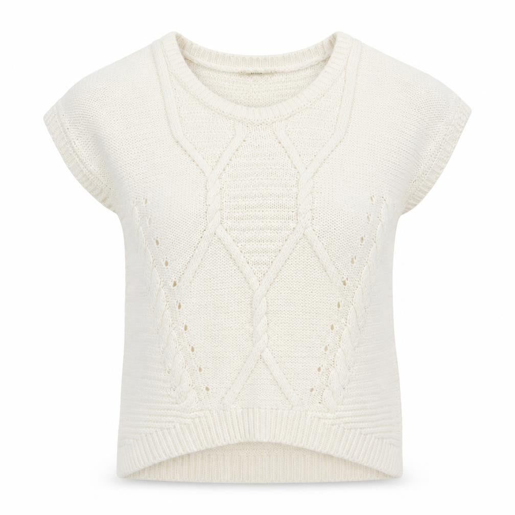 Front view of Oasis women’s white boat neck acrylic jumper, size M