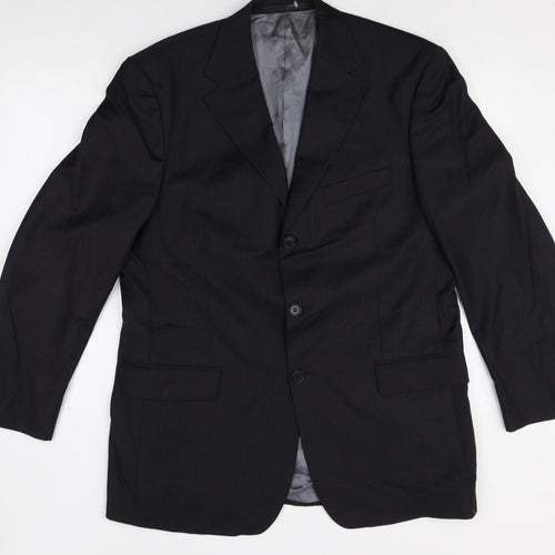 Marks and Spencer Mens Black Striped Wool Jacket Suit Jacket Size 42 Regular