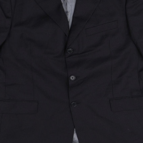 Marks and Spencer Mens Black Striped Wool Jacket Suit Jacket Size 42 Regular
