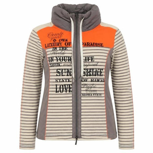 Via Appia Womens Beige Striped Cotton Full Zip Sweatshirt Size 8 Zip