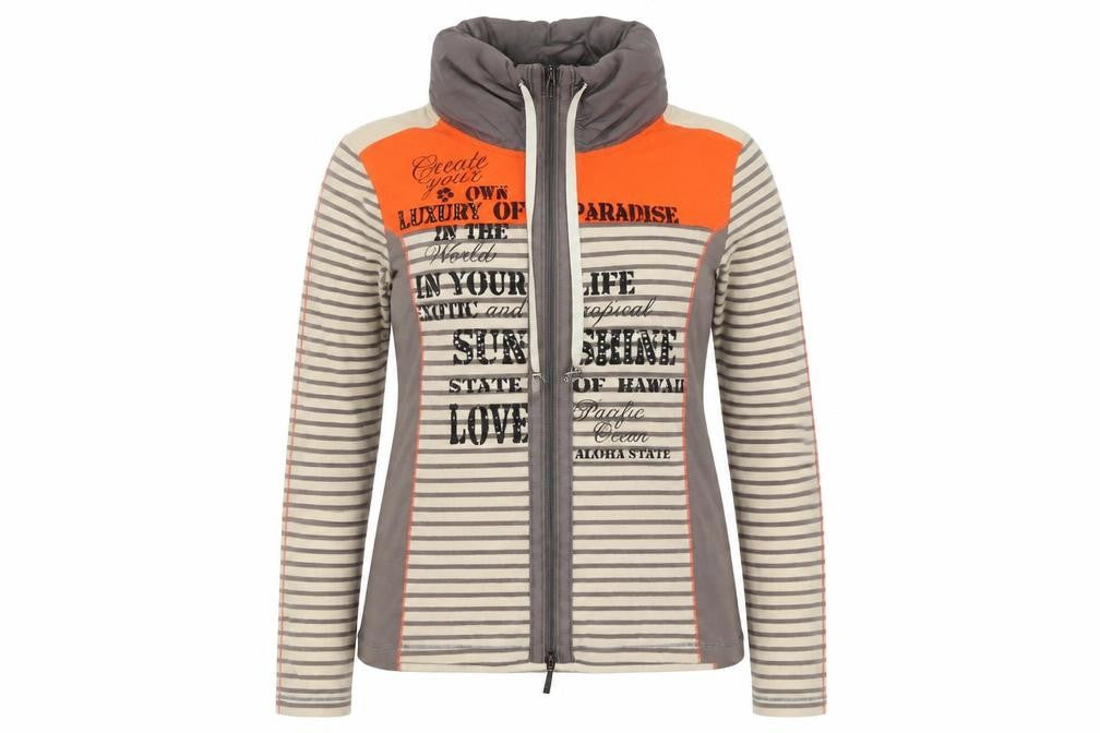 Via Appia Womens Beige Striped Cotton Full Zip Sweatshirt Size 8 Zip