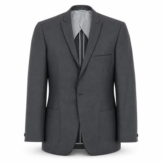 Front view of Burton men’s grey polyester jacket suit jacket, size M, regular