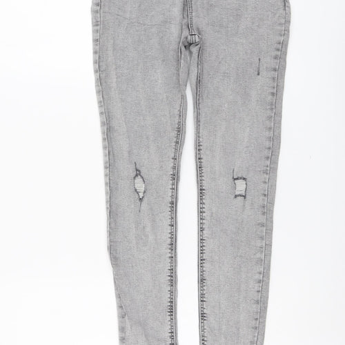 Denim & Co. Girls Grey Cotton Skinny Jeans Size 11-12 Years Regular Button - Distressed Denim