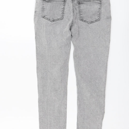 Denim & Co. Girls Grey Cotton Skinny Jeans Size 11-12 Years Regular Button - Distressed Denim