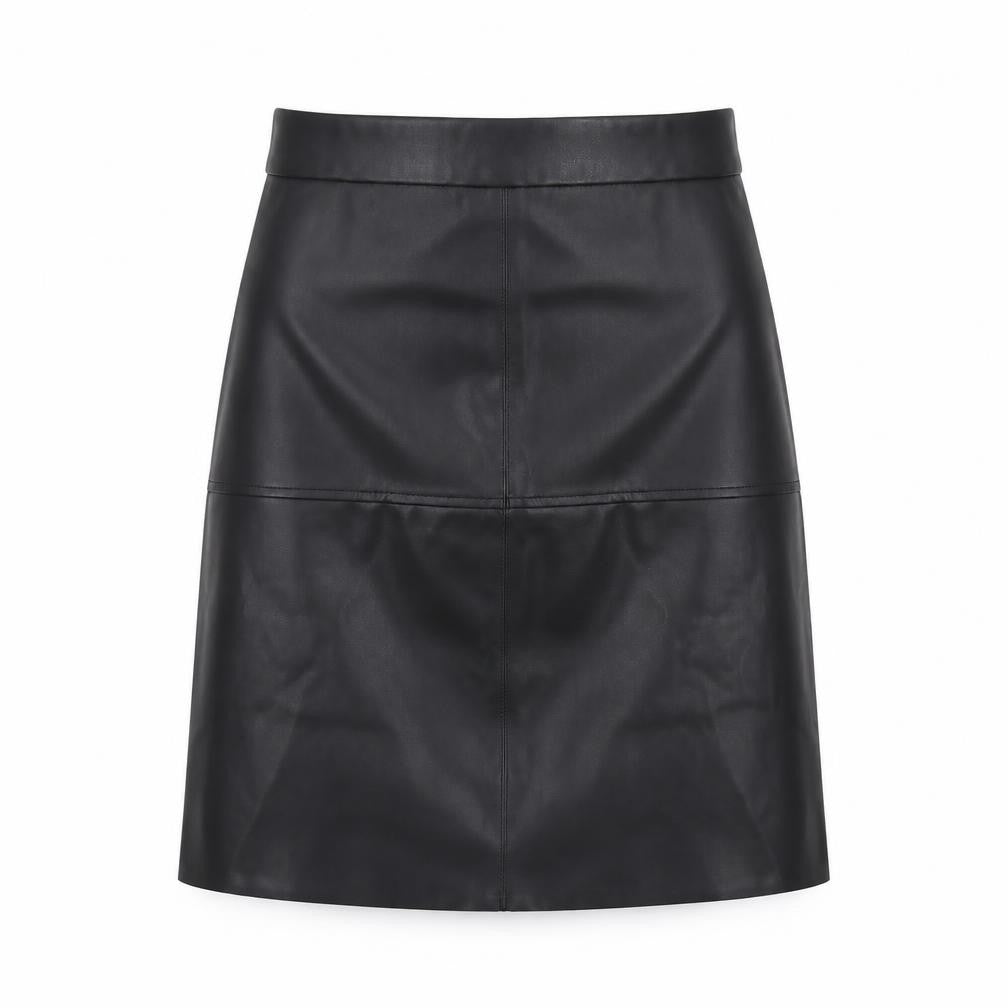 Front view of Pieces women’s black polyester a-line skirt, size XS, button