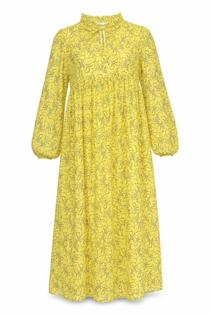 Nakd Womens Yellow Floral Polyester A-Line Size 6 V-Neck Pullover - Tie Neck Detail