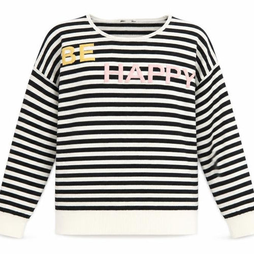 M&Co Womens Black Round Neck Striped Acrylic Pullover Jumper Size 12 - Happy