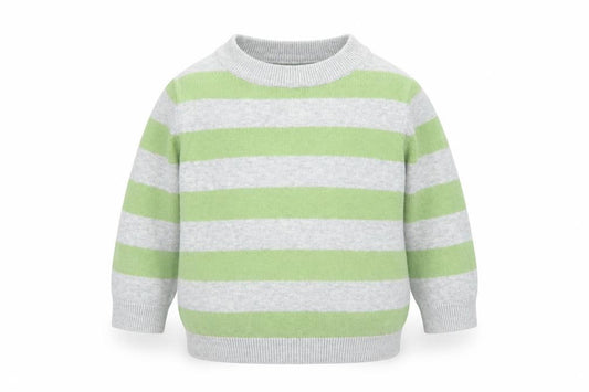 Front view of Cherokee girls’ green striped cotton jumper, size 9-12, months pullover