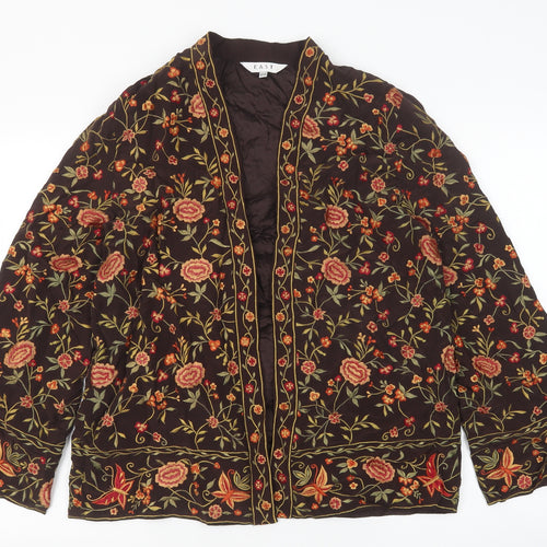 EAST Womens Brown Floral Silk Jacket Size S