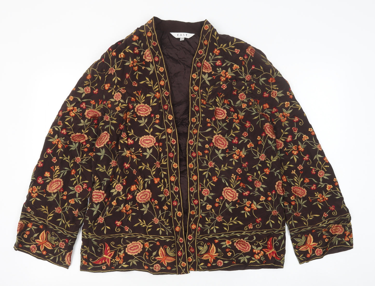 EAST Womens Brown Floral Silk Jacket Size S