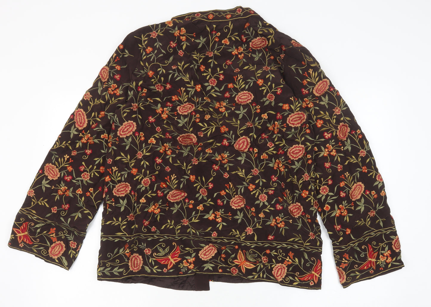 EAST Womens Brown Floral Silk Jacket Size S