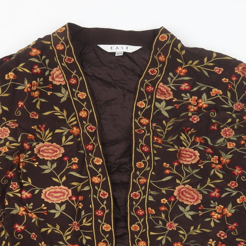 EAST Womens Brown Floral Silk Jacket Size S