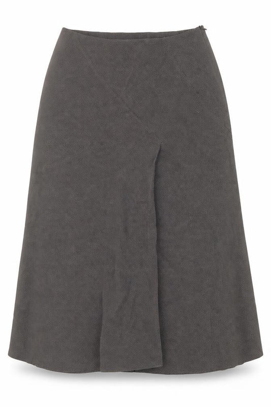 Front view of Minuet women’s brown acetate swing skirt, size UK 12, zip