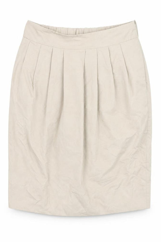 Front view of John Lewis women’s beige cotton tulip skirt, size UK 12, zip