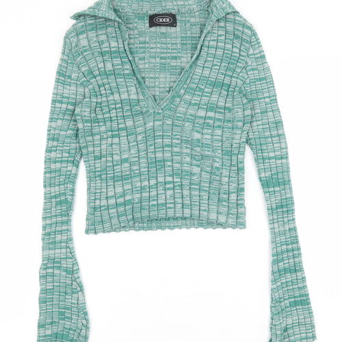 Cider Womens Green V-Neck Polyester Pullover Jumper Size S Pullover