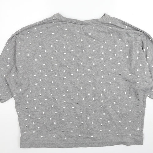 John Lewis Womens Grey Polka Dot Cotton Basic T-Shirt Size 18 Round Neck