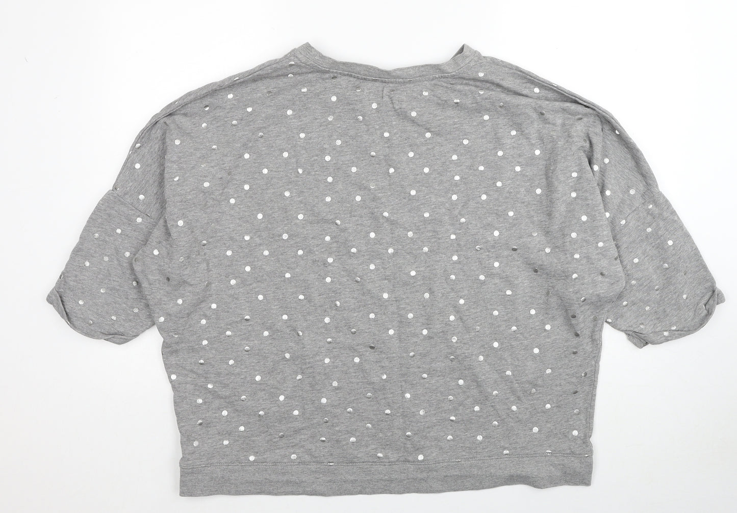 John Lewis Womens Grey Polka Dot Cotton Basic T-Shirt Size 18 Round Neck