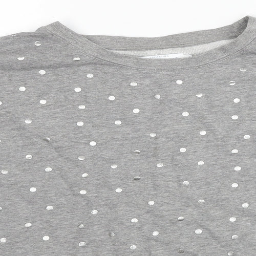 John Lewis Womens Grey Polka Dot Cotton Basic T-Shirt Size 18 Round Neck