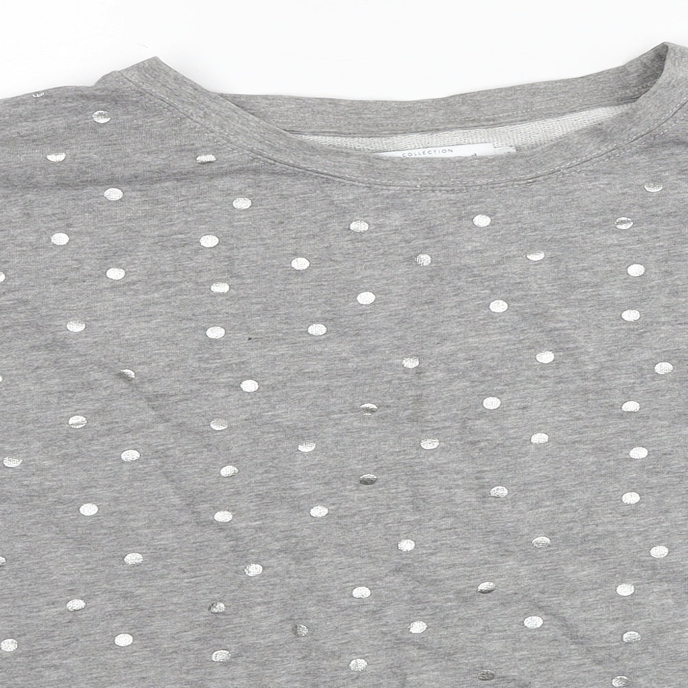 John Lewis Womens Grey Polka Dot Cotton Basic T-Shirt Size 18 Round Neck