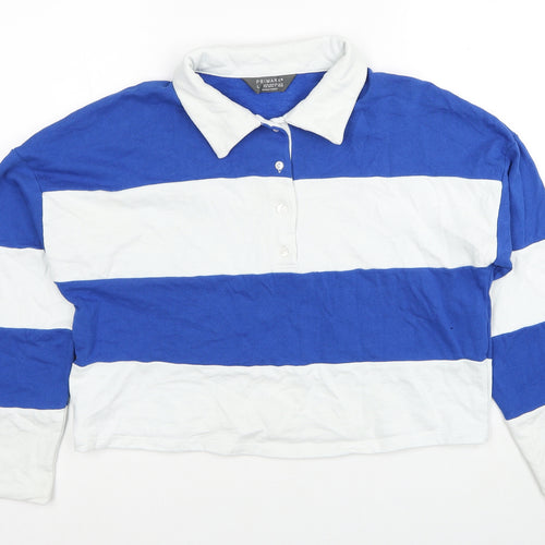 Primark Womens Blue Striped Cotton Basic Polo Size 14 Collared - Size 14-16