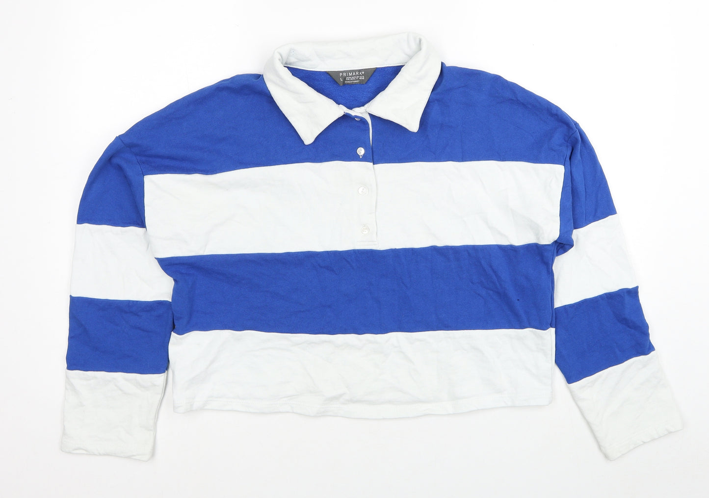 Primark Womens Blue Striped Cotton Basic Polo Size 14 Collared - Size 14-16