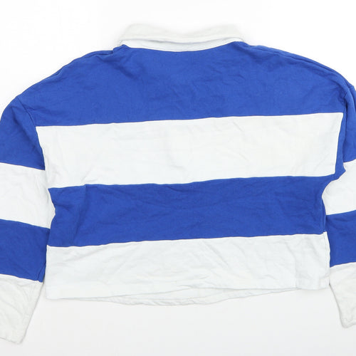 Primark Womens Blue Striped Cotton Basic Polo Size 14 Collared - Size 14-16