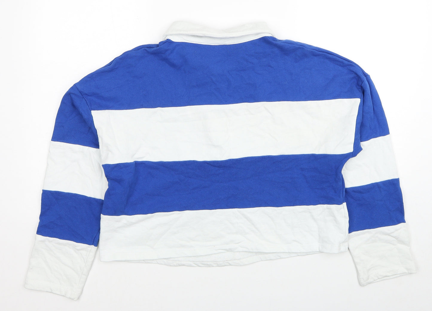 Primark Womens Blue Striped Cotton Basic Polo Size 14 Collared - Size 14-16