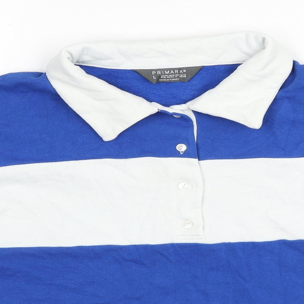 Primark Womens Blue Striped Cotton Basic Polo Size 14 Collared - Size 14-16