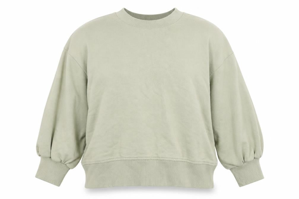 Front view of ASOS women’s green cotton pullover sweatshirt, size UK 10, pullover