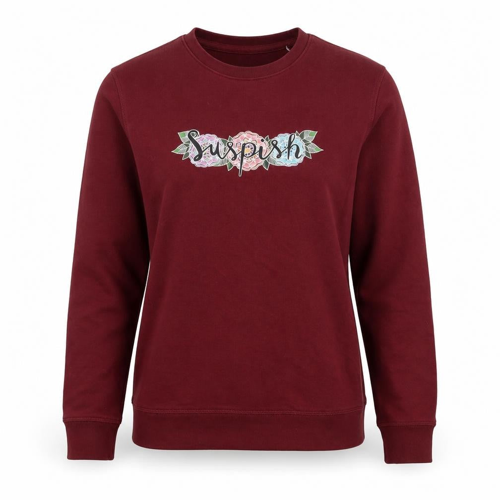 Front view of Stanley/Stella women’s red cotton pullover sweatshirt, size XS, pullover