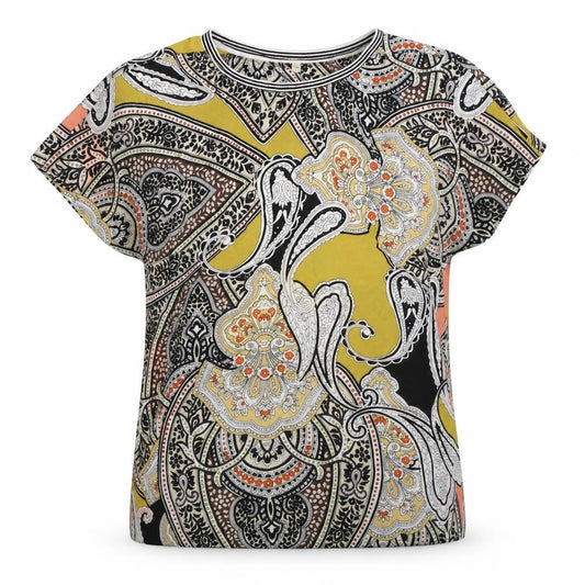 Front view of Next women’s multicoloured paisley polyester basic t-shirt, size UK 10, round neck