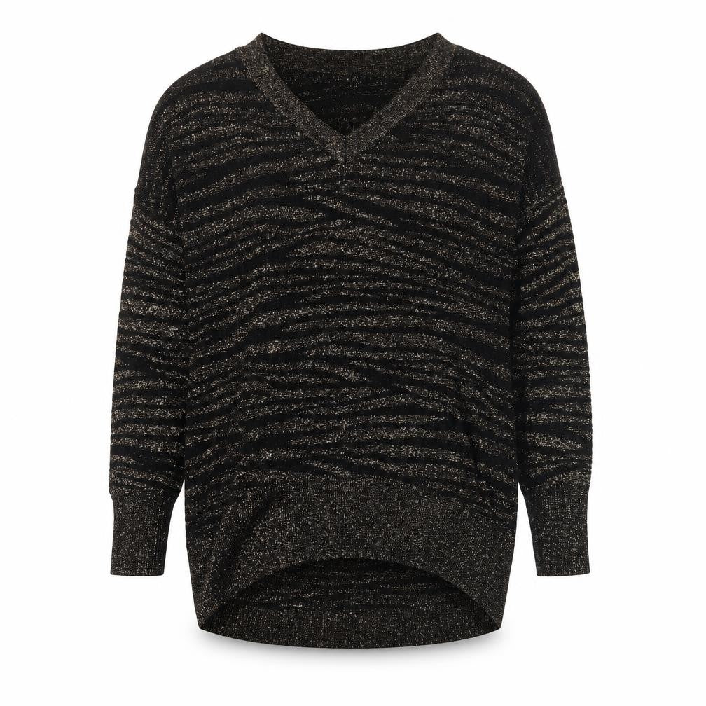 Front view of Wallis women’s black v-neck animal print acrylic jumper, size S