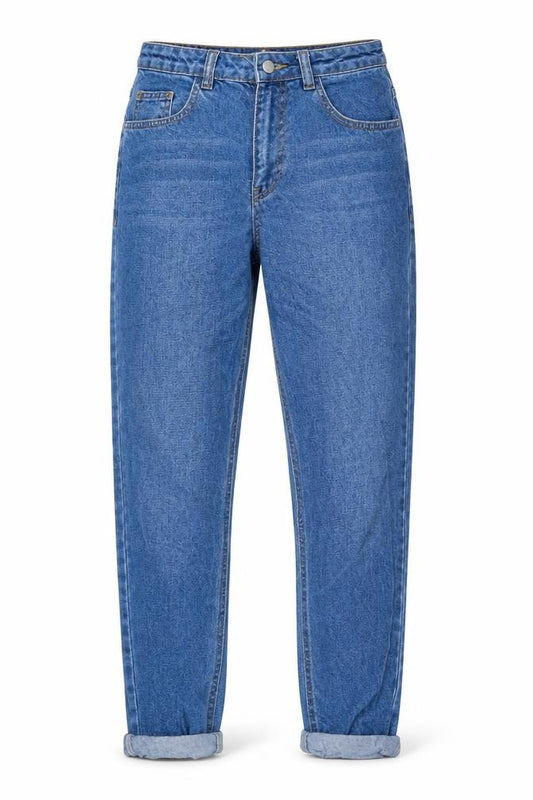 Front view of Uncivilised women’s blue cotton skinny jeans, size UK 26, in regular zip - turn up
