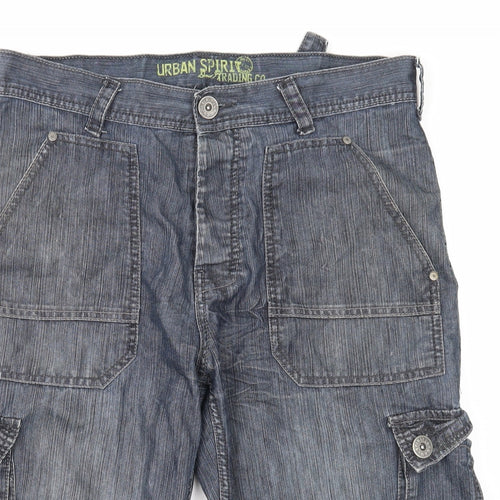 UrbanSpirit Mens Blue Cotton Cargo Shorts Size 34 in Regular Zip