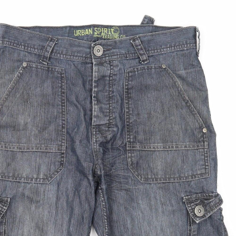 UrbanSpirit Mens Blue Cotton Cargo Shorts Size 34 in Regular Zip