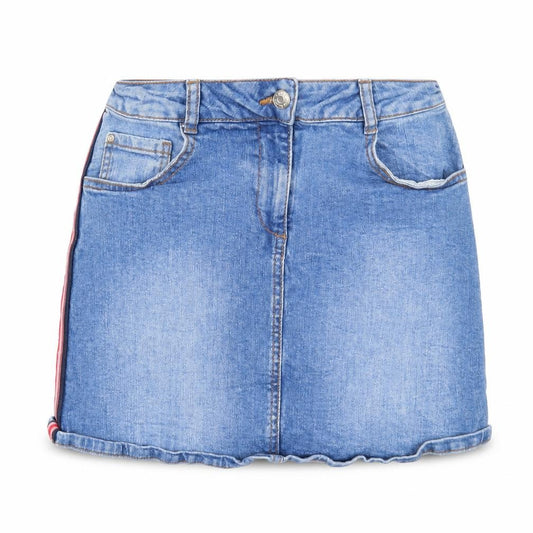 Denim & Co. Girls Blue Cotton Mini Skirt Size 11-12 Years Regular Zip - Side Stripe