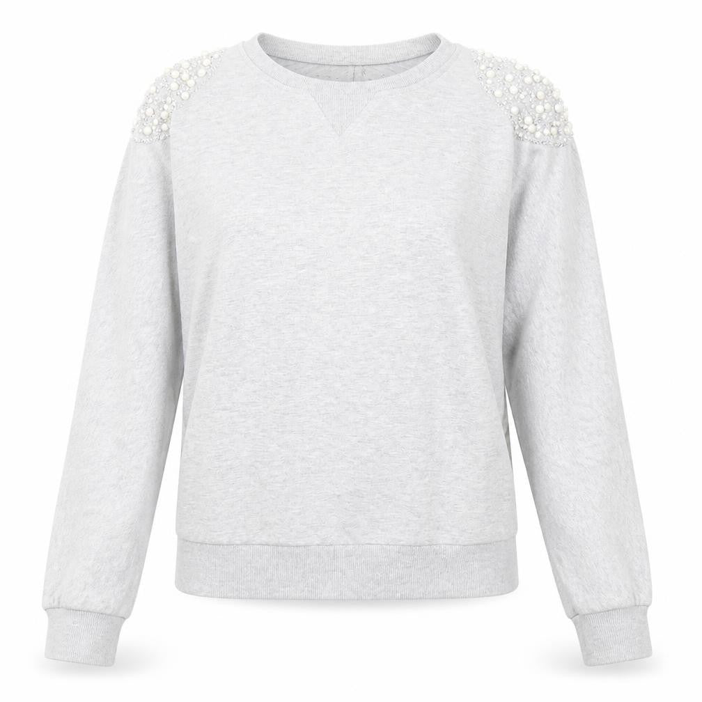 Front view of Emma & Ashley women’s grey cotton pullover sweatshirt, size S, pullover