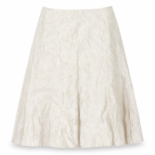 Front view of NASC women’s beige geometric polyester swing skirt, size UK 16, zip