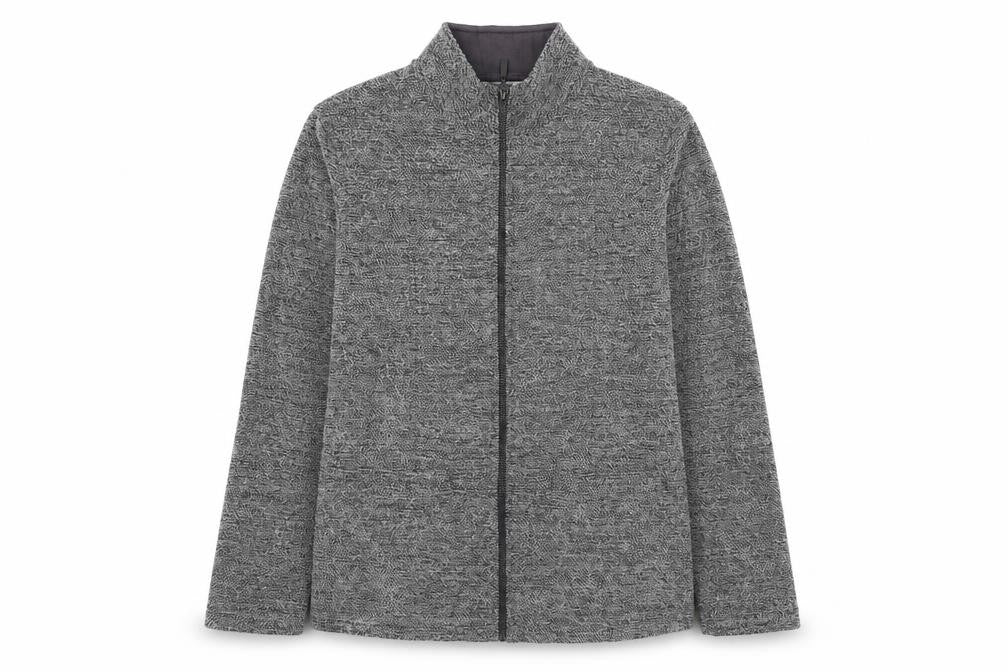 Front view of Marks & Spencer women’s grey jacket, size UK 12, zip