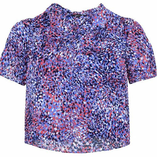 Marks and Spencer Womens Blue Herringbone Viscose Basic Blouse Size 12 V-Neck - Tie Neck Detail
