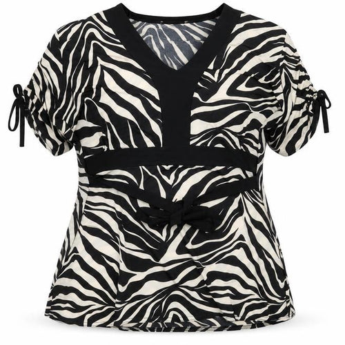 BASSINI Womens Black Animal Print Polyester Basic T-Shirt Size XL V-Neck - Tiger Print