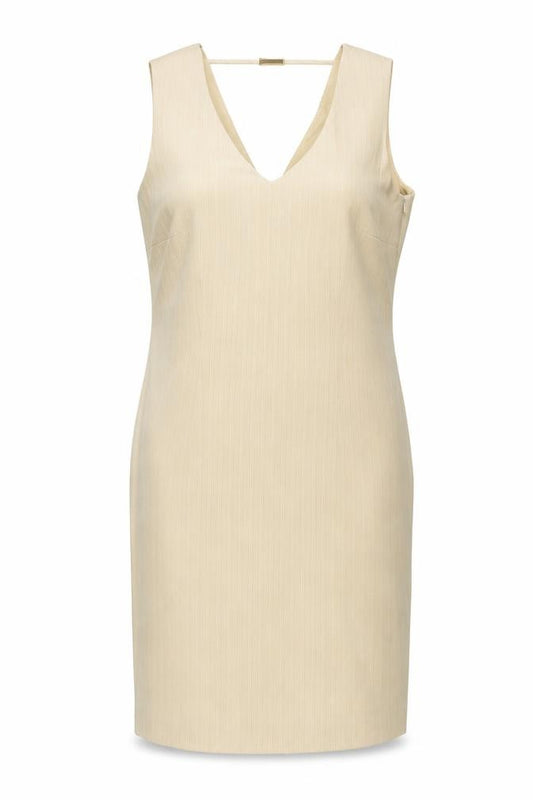 Front view of Betty Barclay women’s beige polyester sheath, size UK 12, v-neck zip