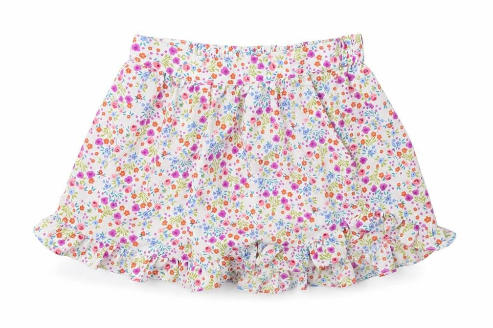 Front view of Topshop women’s white floral polyester cut-off shorts, size UK 8, regular pull on