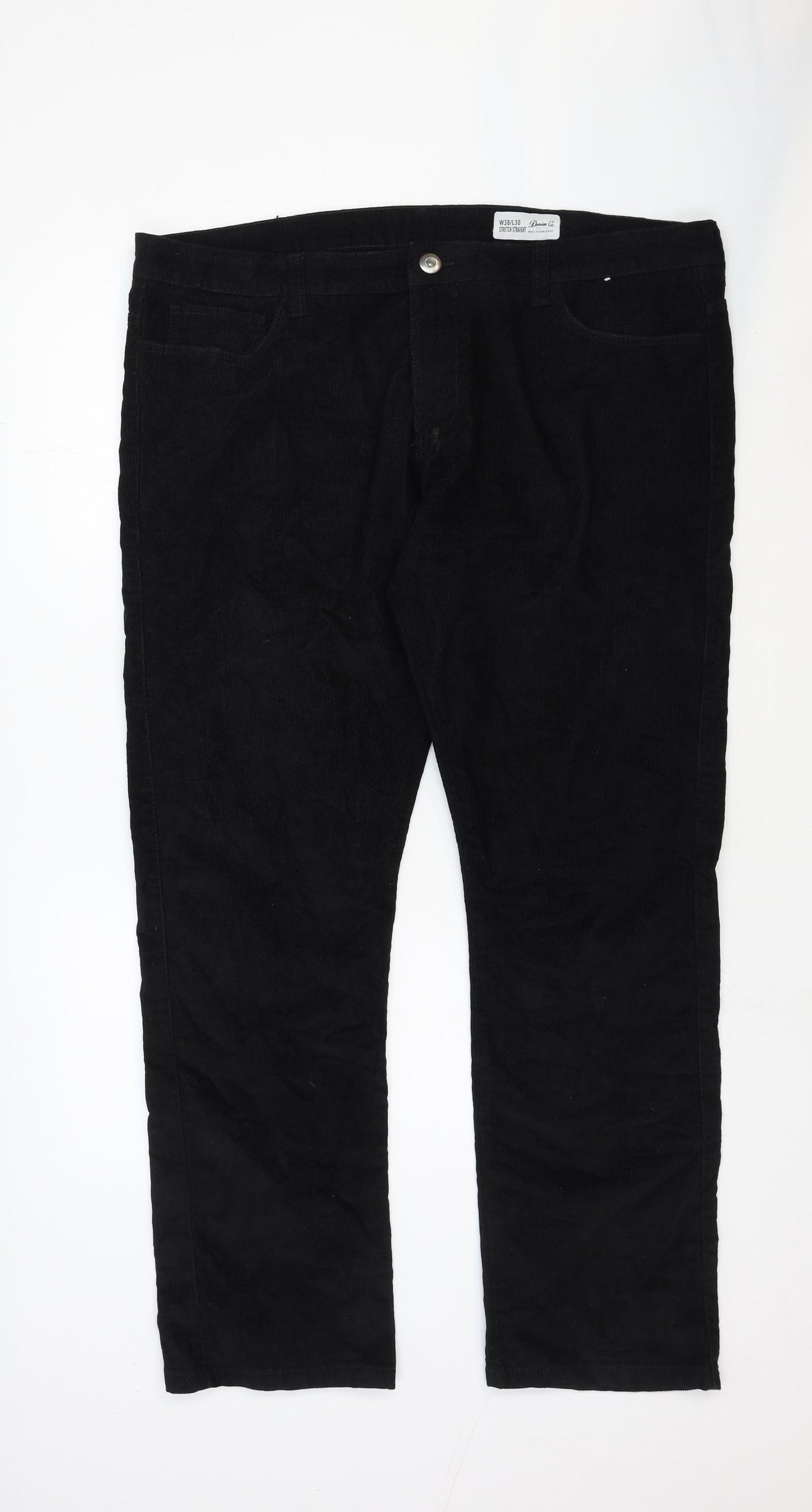 Denim & Co. Mens Black Cotton Trousers Size 38 in Regular Zip