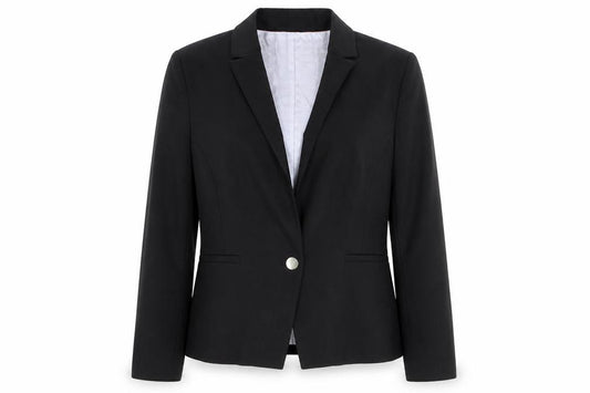 Front view of Caroll women’s black wool jacket suit jacket, size UK 10