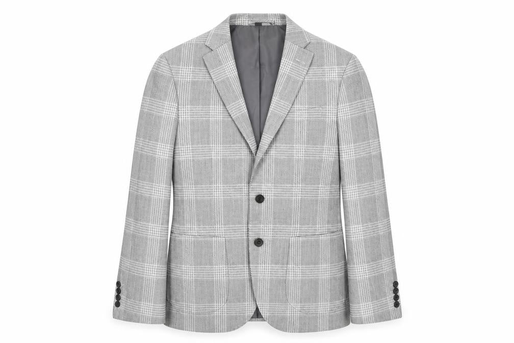 Front view of Marks & Spencer women’s grey plaid wool jacket blazer, size M