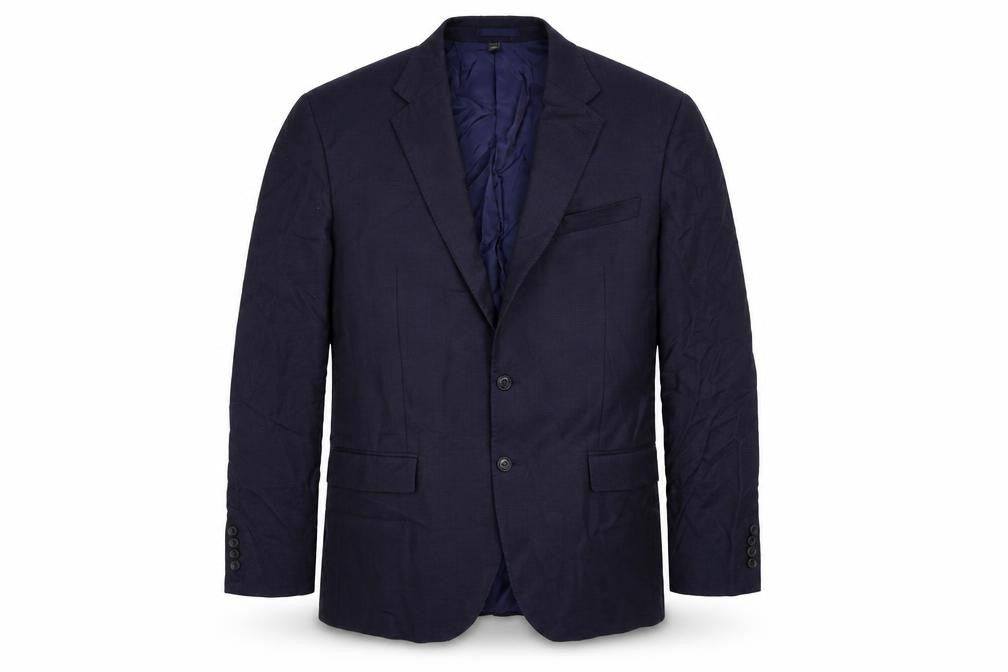 Front view of Marks & Spencer men’s blue wool jacket suit jacket, size 2XL, regular