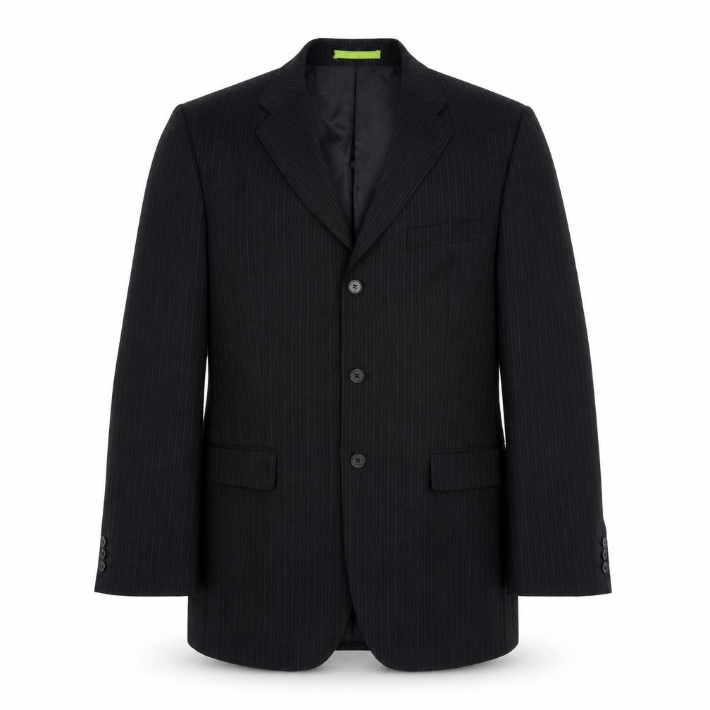 Front view of Burton men’s grey striped wool jacket suit jacket, size 40, regular